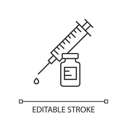 Icône Linéaire De Vaccination Syringe Avec Fiole Prévention Du Rhume Vaccin Médicaments Et ...