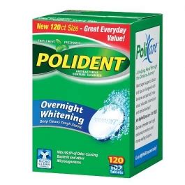 Polident Overnight Whitening Antibacterial Denture Cleanser- 120ct