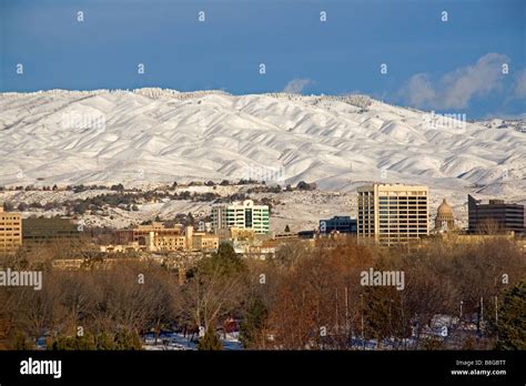 Snow covered foothills and downtown Boise Idaho USA Stock Photo - Alamy