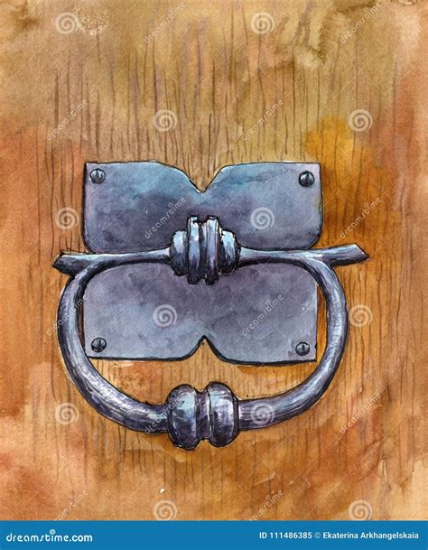 Door Knob Drawing by Watercolor Stock Illustration - Illustration of ...