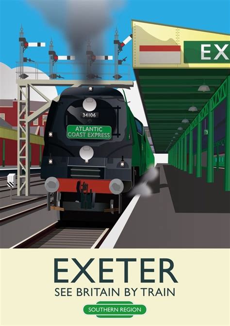 Exeter, Devon. Vintage 50's style railway poster, an art print by MIKE ...