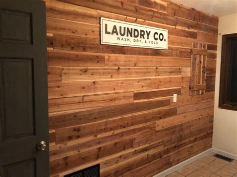 Cedar ship lap laundry accent wall #panelingwallsbehindbed | Cedar ...