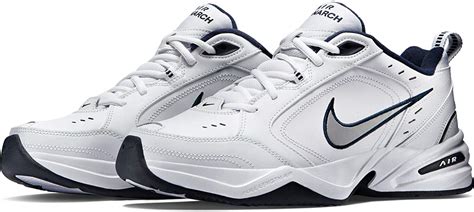 Buy Nike Mens Air Monarch IV (4E Width) White/Metallic Silver-Midnight Navy Leather Size 9 ...