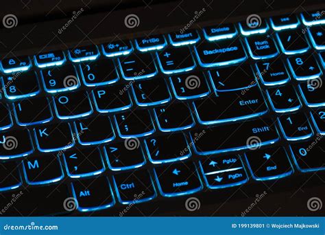 Illuminated Blue Computer Keyboard - Laptop, Notebook Stock Image ...