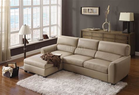 Beige Leather Elegant Modern Sectional Sofa