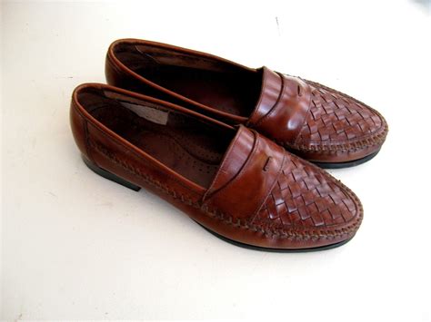 Brown Leather Loafers Men's Basketweave 9.5 M