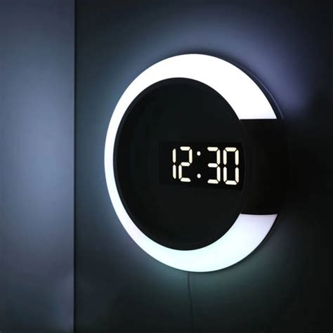 3D LED Digital Wall Clocks Alarm Mirror Hollow Watch Wall Clock Modern Design Night Light ...