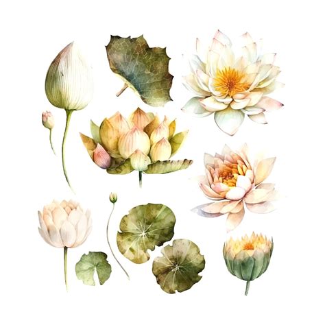 Premium Vector | Watercolor white lotus flower vector ...