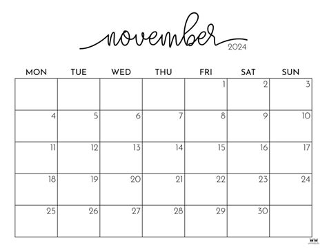 November Calendar Printable 2024 - Jan 2024 Calendar