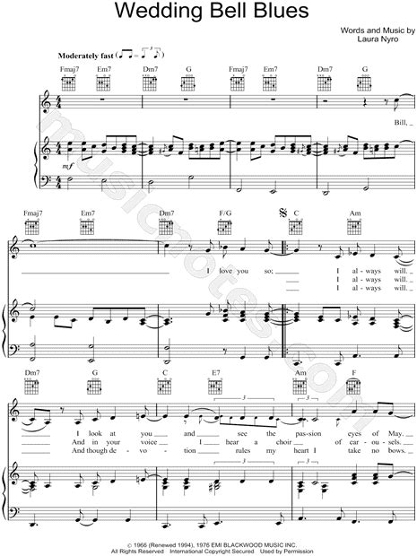 The 5th Dimension "Wedding Bell Blues" Sheet Music in C Major ...