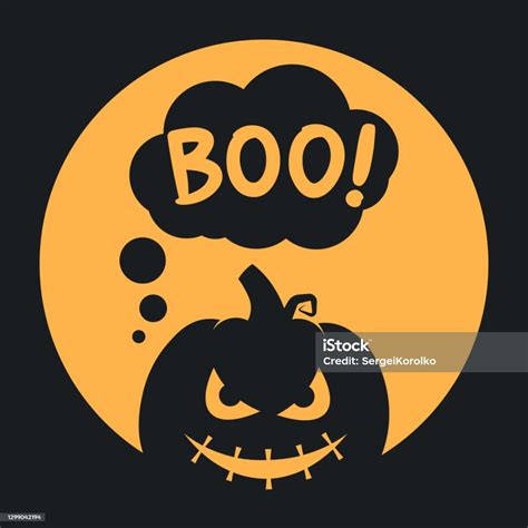 Boo Halloween Design With Scary Pumpkin On A Full Moon Background ...