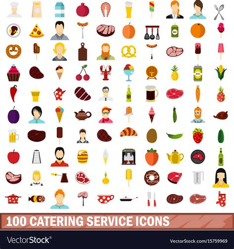 100 catering service icons set flat style Vector Image