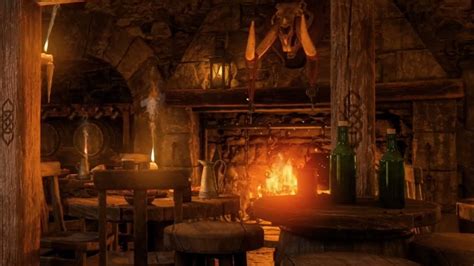 Tavern Harp Music With Fireside Crackling In A Cozy Medieval Tavern Ambience for Relaxation ...