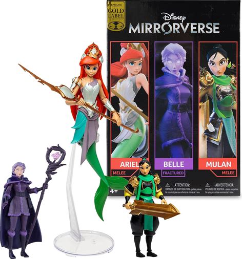 Disney MIRRORVERSE Princess Pack - Ariel, Mulan and Fractured Belle figures gold label ...