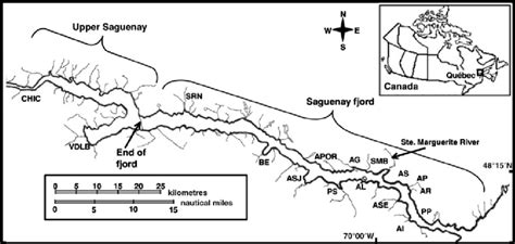 Map of Saguenay River (Quebec, Canada) sampling sites located in the... | Download Scientific ...