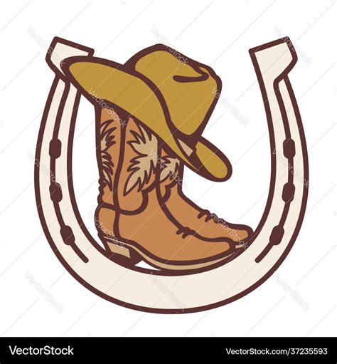 Cowboy boots and western hat in horseshoe sign Vector Image