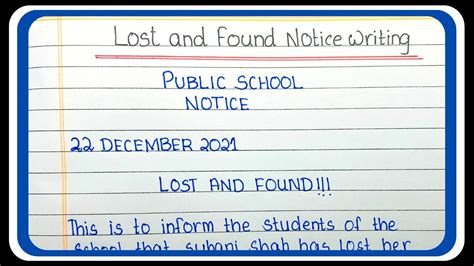 Lost and found notice || notice writing lost and found || How to write ...