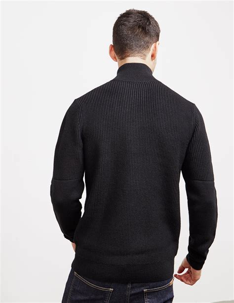 Fred Perry Half Zip Ribbed Knit Jumper Black in Black for Men - Lyst