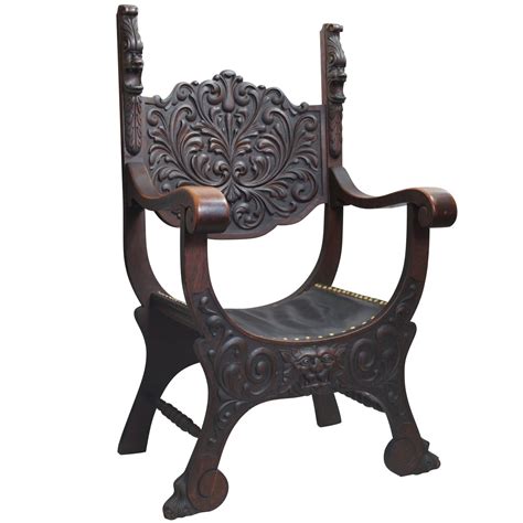 Heavily Carved Oak Roman Chair | Oak chair, Antique chairs, Chair