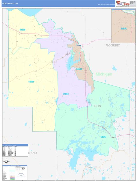 Iron County, WI Wall Map Color Cast Style by MarketMAPS