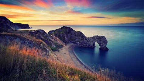 wallpaper sea cliffs sunset – Trente