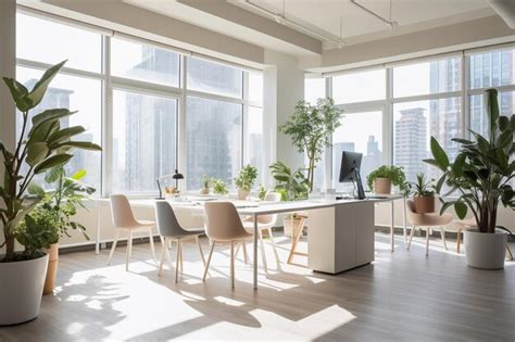 Premium AI Image | Modern office space with plants and natural lights with massive windows