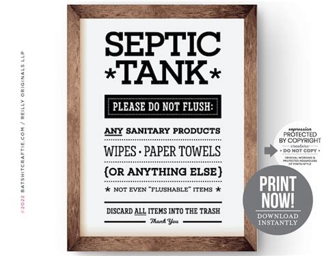 Septic Tank Bathroom Sign INSTANT DOWNLOAD PRINTABLE System Do - Etsy