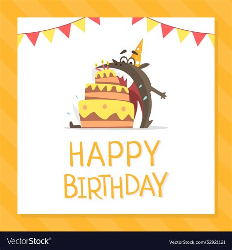 Happy birthday banner template with funny monster Vector Image