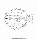 Colorless funny cartoon puffer Fish Vector Illustration Coloring Page  sketch template
