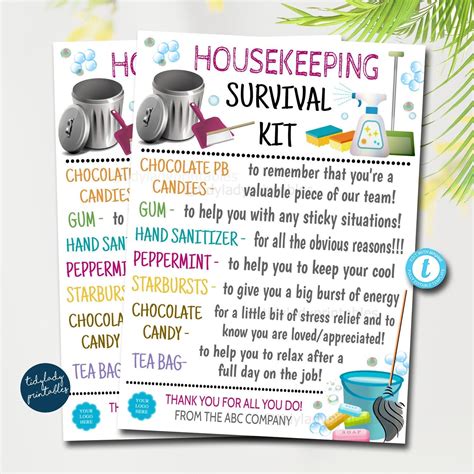 EDITABLE Housekeeper's Survival Kit Printable, Housekeeping ...