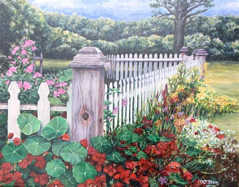 Flowers and Fences Original Acrylic Landscape Painting, Flower Garden ...