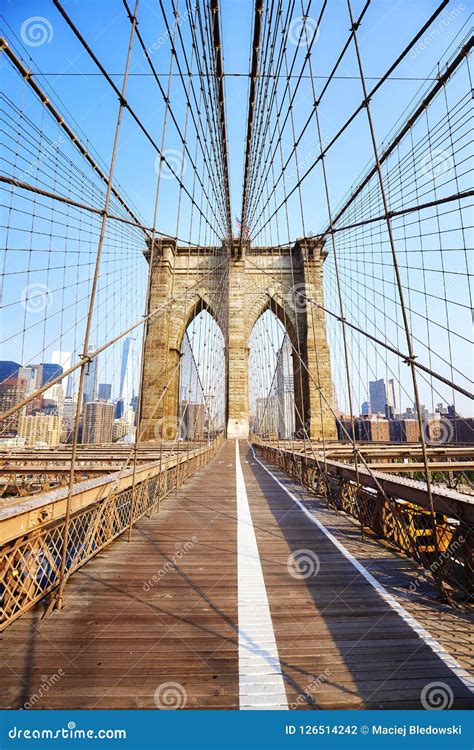 Brooklyn Bridge at Sunrise, New York. Stock Photo - Image of building ...