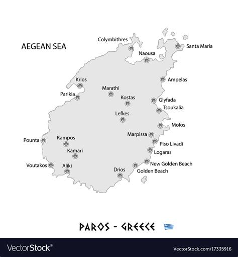 Island of paros in greece white map Royalty Free Vector