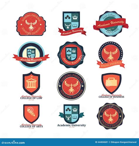 Set of University and College School and Logo Emblems Stock Illustration - Illustration of eps10 ...