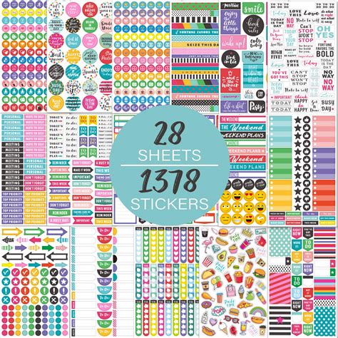 Buy Planner Stickers Pack - 28 Sheets / 1378 Stickers, Stylish Variety Assortment Bundle Planner ...