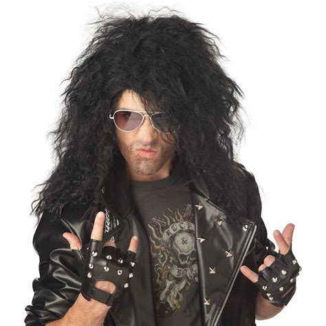 Heavy Metal Rocker Black Wig Adult Halloween Costume Accessory ...