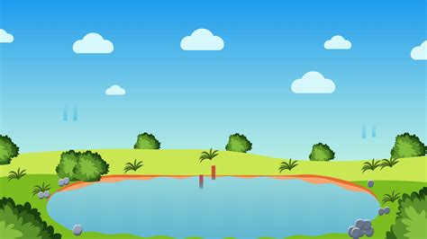 Water cycle process 4K animation with a pond and blue sky. Evaporation, condensation, and ...