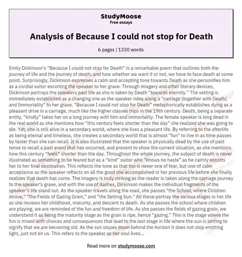 Analysis of Because I could not stop for Death Free Essay Example