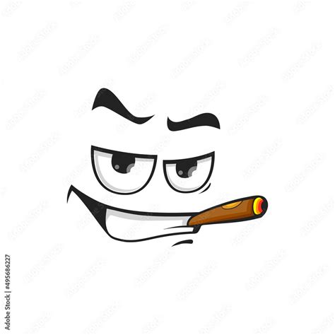 Cartoon smoking face, vector character with cigar in mouth. Self ...