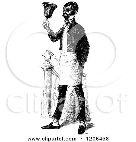 Clipart of a Vintage Black and White Servant Ringing a Bell - Royalty Free Vector Illustration ...