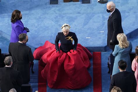 Lady Gaga Wows in Red & Blue Schiaparelli Gown for Inauguration Day ...