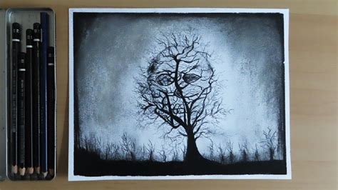 How To Draw a Ghost Tree with Pencil || Creepy Halloween Drawings - YouTube