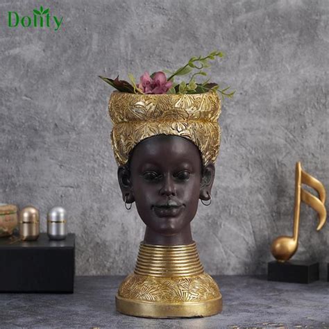 Dolity African Woman Head Statue Lady Sculpture Artwork for Coffee ...