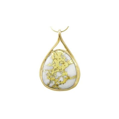 Natural Gold in White Quartz Pendant - Alaska Jewelry