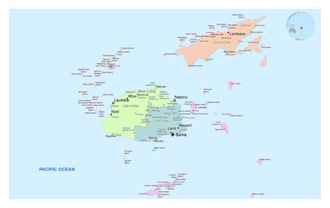 Large political and administrative map of Fiji with cities, towns and ...