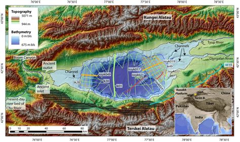 Geographical setting of Lake Issyk-Kul. Track lines of all profiles... | Download Scientific Diagram