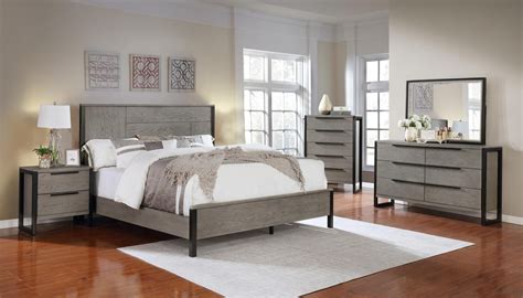 Stylish Modern Furniture Bedroom Set Queen Size Bed Dresser Mirror Nightstand Set 4Pc Gray Wood ...