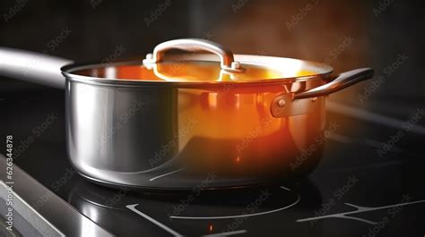 New cookware set on black induction hob in modern kitchen. Generative ...