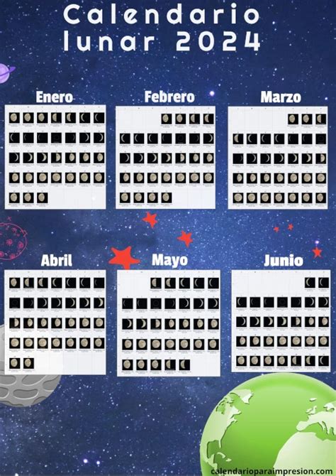 Calendario Lunar 2024 - Fase lunar y otros eventos de la luna.