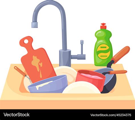 Dirty dishes in sink cartoon messy kitchen wash Vector Image